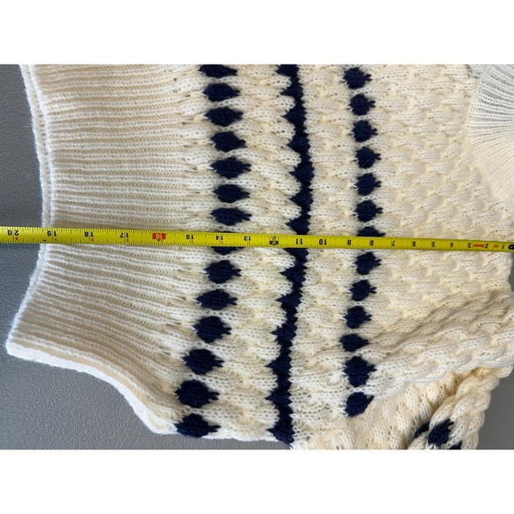 MIOU MUSE Cream Navy Geometric Fair Isle Mock Neck Sweater Size M - Picture 6 of 6